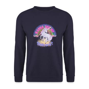 want to see my Unicorn Unicorn Ugly Sweater Retro - Unisex Sweatshirt - navy - Front - Alina (178cm) & Michal (187cm)