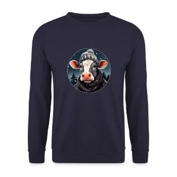 Cow in winter - Unisex Sweatshirt - navy - Front - Alina (178cm) & Michal (187cm)