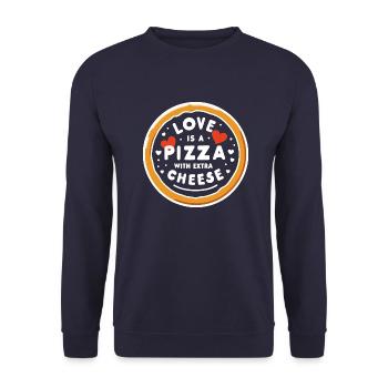 Liebe ist eine Pizza mit extra Käse - Unisex Pullover - Navy - Vorne - Alina (178cm) & Michal (187cm)