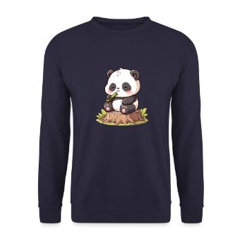Panda mit Bambus - Unisex Pullover - Navy - Vorne - Alina (178cm) & Michal (187cm)