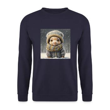 Cute fantasy animal with clothes on in the snow - Unisex Sweatshirt - navy - Front - Alina (178cm) & Michal (187cm)