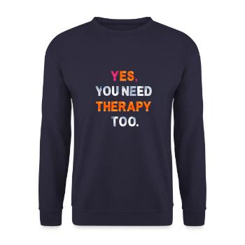 THERAPY. Ein Shirt, ein Wort. - Unisex Pullover - Navy - Vorne - Alina (178cm) & Michal (187cm)