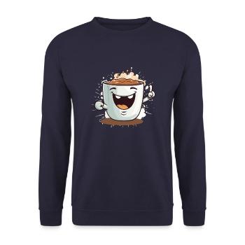 Coffee Cup White Cheerful Funny Cute Face - Unisex Sweatshirt - navy - Front - Alina (178cm) & Michal (187cm)