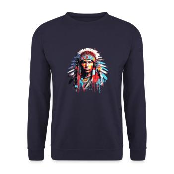 Inspiration für indianische tapfere Krieger der amerikanischen Ureinwohner - Unisex Pullover - Navy - Vorne - Alina (178cm) & Michal (187cm)
