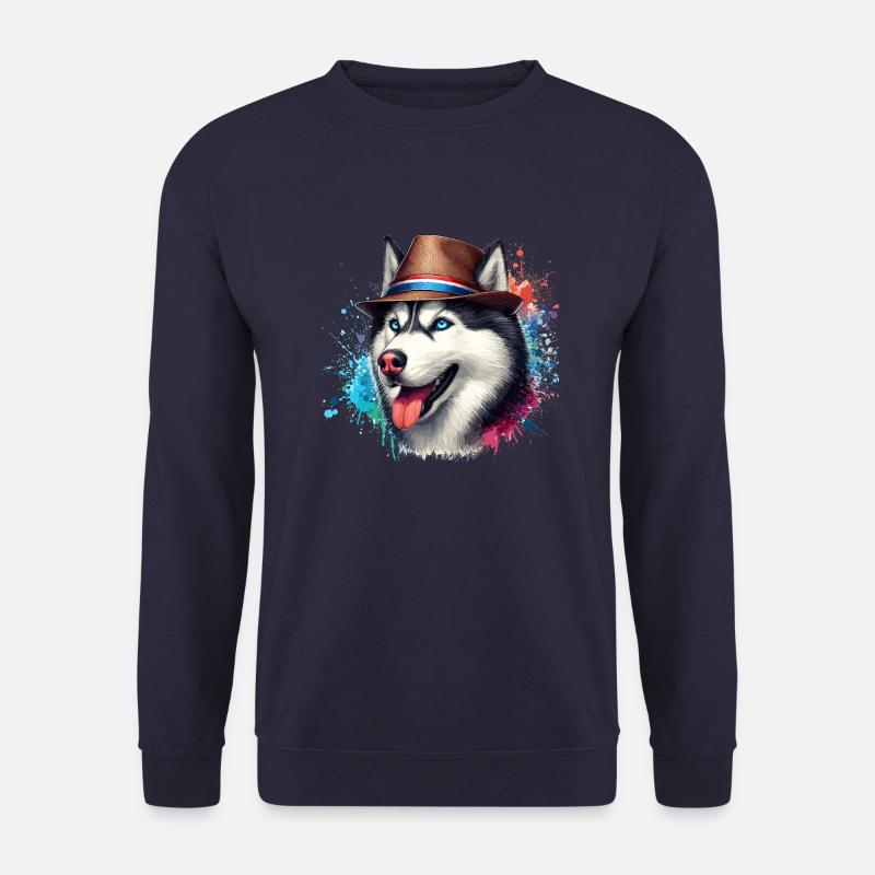 Husky head with hat - Unisex Sweatshirt - navy