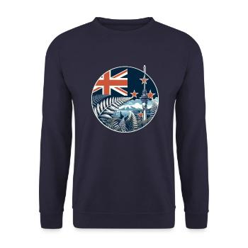 Neuseeland Aotearoa Kiwi 19 - Unisex Pullover - Navy - Vorne - Alina (178cm) & Michal (187cm)