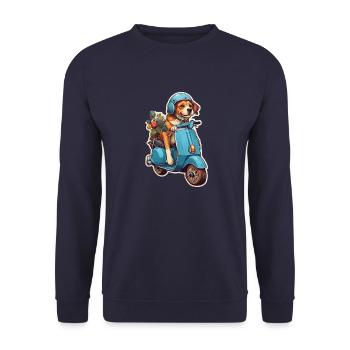Hund auf einem Roller - Unisex Pullover - Navy - Vorne - Alina (178cm) & Michal (187cm)