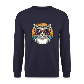Chat avec des lunettes de soleil - Sweat-shirt Unisexe - marine - Devant - Alina (178cm) & Michal (187cm)