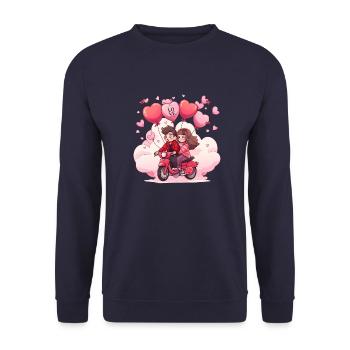 Verliebte auf Roller - Unisex Pullover - Navy - Vorne - Alina (178cm) & Michal (187cm)