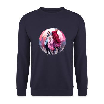 Couple Cyberpunk Urbain - Sweat-shirt Unisexe - marine - Devant - Alina (178cm) & Michal (187cm)