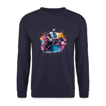 Schlagzeugspielen kann man lernen - Unisex Pullover - Navy - Vorne - Alina (178cm) & Michal (187cm)