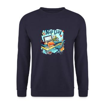 Tag des Nickerchens - Unisex Pullover - Navy - Vorne - Alina (178cm) & Michal (187cm)