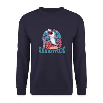 Sharkitude Shark singt mit Haltung - Unisex Pullover - Navy - Vorne - Alina (178cm) & Michal (187cm)