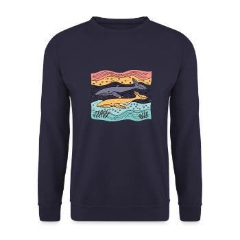 Free Whales in the Sea - Unisex Sweatshirt - navy - Front - Alina (178cm) & Michal (187cm)