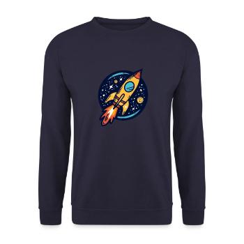 Rakete fliegt durchs All - Unisex Pullover - Navy - Vorne - Alina (178cm) & Michal (187cm)