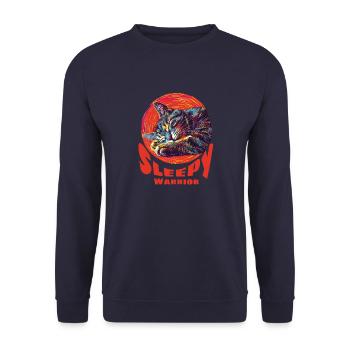 Chat guerrier endormi - Sweat-shirt Unisexe - marine - Devant - Alina (178cm) & Michal (187cm)