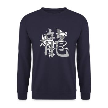 dragon19 blanc kanji dragon gris - Sweat-shirt Unisexe - marine - Devant - Alina (178cm) & Michal (187cm)
