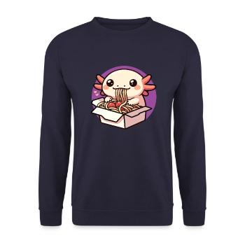 Axolotl Slurping a Delicious Spaghetti - Unisex Sweatshirt - navy - Front - Alina (178cm) & Michal (187cm)