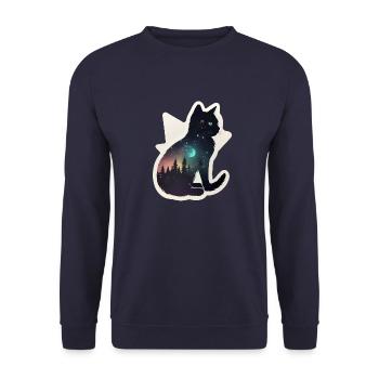 Katze in den Sternen - Unisex Pullover - Navy - Vorne - Alina (178cm) & Michal (187cm)