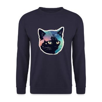 Katze in den Sternen - Unisex Pullover - Navy - Vorne - Alina (178cm) & Michal (187cm)