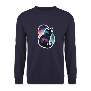 Katze in den Sternen - Unisex Pullover - Navy - Vorne - Alina (178cm) & Michal (187cm)