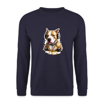 Chien bouledogue avec écouteurs - Sweat-shirt Unisexe - marine - Devant - Alina (178cm) & Michal (187cm)