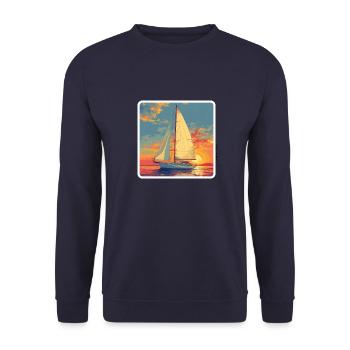 Sailboat Sea Maritime Moon Ocean Nautical - Unisex Pullover - Navy - Vorne - Alina (178cm) & Michal (187cm)