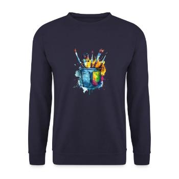 Pinsel Tasche Farbenfrohes Schaffen - Unisex Pullover - Navy - Vorne - Alina (178cm) & Michal (187cm)