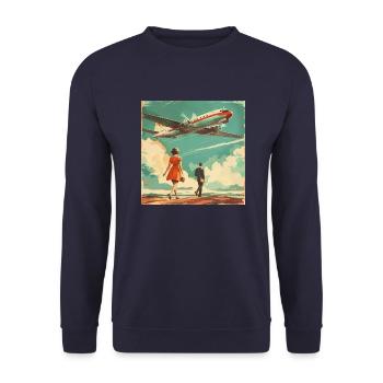 Vintage Airline Ad (fictional ) - Unisex Pullover - Navy - Vorne - Alina (178cm) & Michal (187cm)