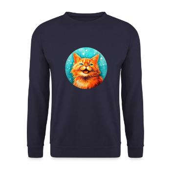 Chat heureux #cat #tshirt - Sweat-shirt Unisexe - marine - Devant - Alina (178cm) & Michal (187cm)