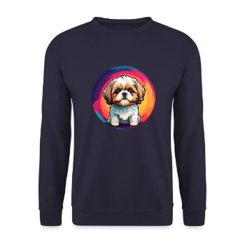 Shih Tzu Portrait im Farbkreis - Unisex Pullover - Navy - Vorne - Alina (178cm) & Michal (187cm)