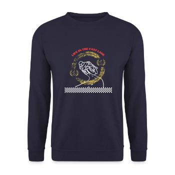 Leben auf der Überholspur - Unisex Pullover - Navy - Vorne - Alina (178cm) & Michal (187cm)
