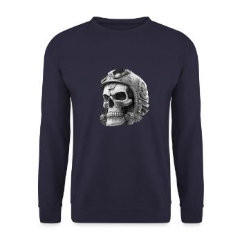 Skull with helmet - Unisex Sweatshirt - navy - Front - Alina (178cm) & Michal (187cm)