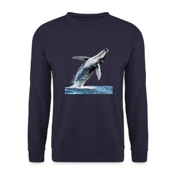 Ein majestätisches Schauspiel eines Buckelwales - Unisex Pullover - Navy - Vorne - Alina (178cm) & Michal (187cm)