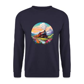 Nostalgic smoking steam locomotive with wagons - Unisex Sweatshirt - navy - Front - Alina (178cm) & Michal (187cm)