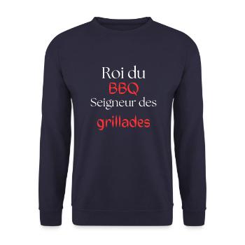 König des Grillens, Herr des Grills. - Unisex Pullover - Navy - Vorne - Alina (178cm) & Michal (187cm)