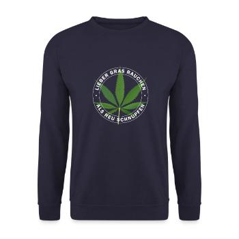 Lieber Gras rauchen als Heu schnupfen - Unisex Pullover - Navy - Vorne - Alina (178cm) & Michal (187cm)