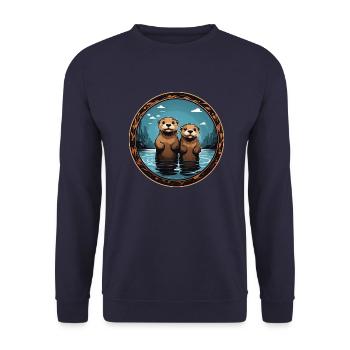 Friends Two otters in love in the water - Unisex Sweatshirt - navy - Front - Alina (178cm) & Michal (187cm)