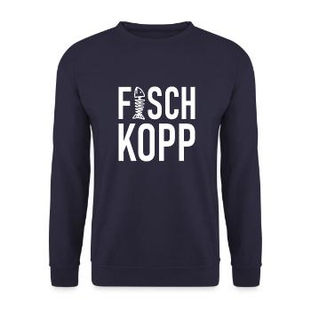 Fischkopp Fisch Fischkopf Küste Angler Fischer - Unisex Pullover - Navy - Vorne - Alina (178cm) & Michal (187cm)
