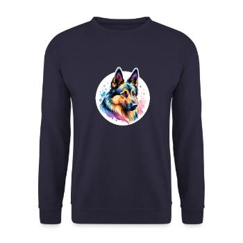 Belgischer Schäferhund Wasserfarben - Unisex Pullover - Navy - Vorne - Alina (178cm) & Michal (187cm)