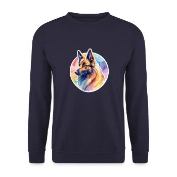 Belgischer Schäferhund Wasserfarben - Unisex Pullover - Navy - Vorne - Alina (178cm) & Michal (187cm)