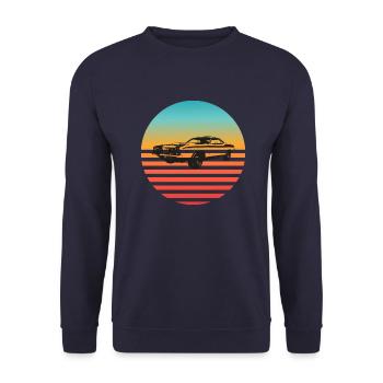Retro Muscle Car Sunset Vibes - Unisex Sweatshirt - navy - Front - Alina (178cm) & Michal (187cm)