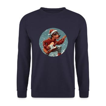 Doberman Hund Weihnachten Rocker Gitarre - Unisex Pullover - Navy - Vorne - Alina (178cm) & Michal (187cm)