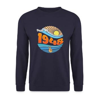 Vintage Vibes 1948 – Style classique du 77e anniversaire - Sweat-shirt Unisexe - marine - Devant - Alina (178cm) & Michal (187cm)