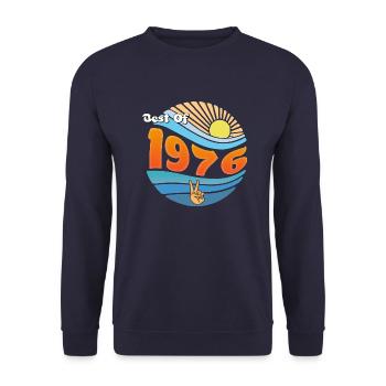 Proudly Born 1976 – 49 Years of Memories - Unisex Sweatshirt - navy - Front - Alina (178cm) & Michal (187cm)