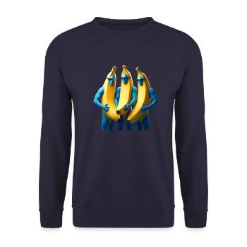 3 blaue Männer im Bananenkostüm - Unisex Pullover - Navy - Vorne - Alina (178cm) & Michal (187cm)