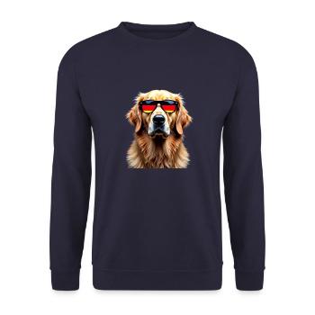 Golden Retriever Hund mit Deutschland-Brille - Unisex Pullover - Navy - Vorne - Alina (178cm) & Michal (187cm)