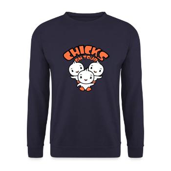 3 oiseaux poussins en tournée disant fêtarde filles femmes - Sweat-shirt Unisexe - marine - Devant - Alina (178cm) & Michal (187cm)