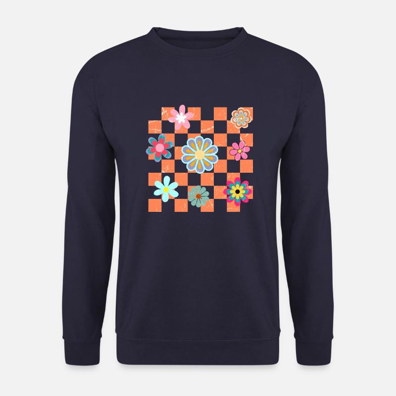 Karierte Retro-Blumen - Unisex Pullover - Navy