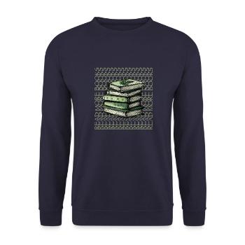 read more books - Unisex Pullover - Navy - Vorne - Alina (178cm) & Michal (187cm)